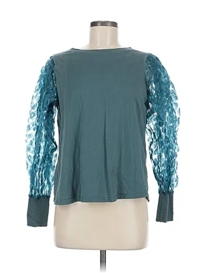 Pre-owned Easel Long Sleeve Top Teal Boatneck Tops In Blue