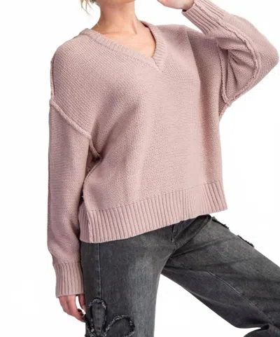 Easel Long Sleeve V Neck Knitted Sweater In Mushroom In Pink