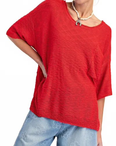 Easel Loose Knit Sweater Tunic In Red