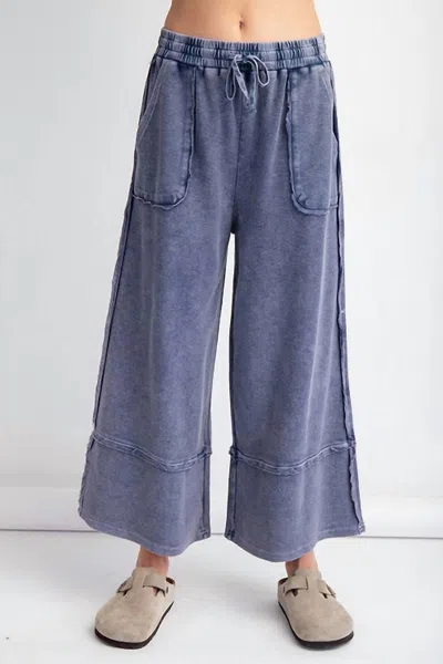 Easel Lorraine Wide Leg Pants In Denim Blue In Black