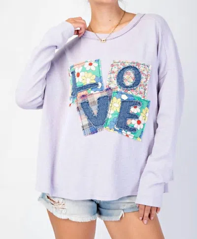Easel Love Patch Mineral Wash Top In Lavender In Purple