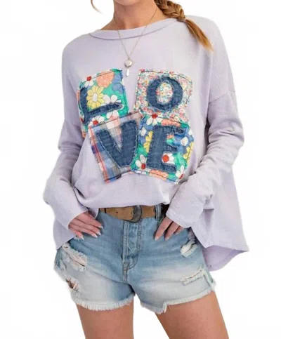 Easel Love Patch Rib Knit Mineral Washed Top In Lavender In Purple