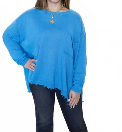 Easel Makenzie Knitted Destructive Sweater In Bright Blue