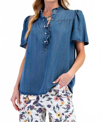 Easel Mallory Chambray Top In Blue