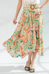 Easel Marble Printed Dull Satin Skirt In Sunkist In Multi