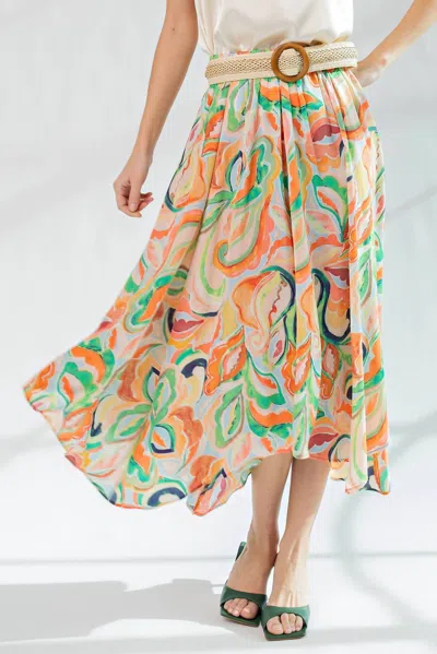 Easel Marble Printed Dull Satin Skirt In Sunkist In Multi