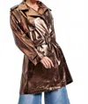 Easel Metallic Faux Leather Trench Coat In Bronze In Brown