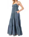 Easel Mineral Wash Maxi Dress In Washed Denim In Blue