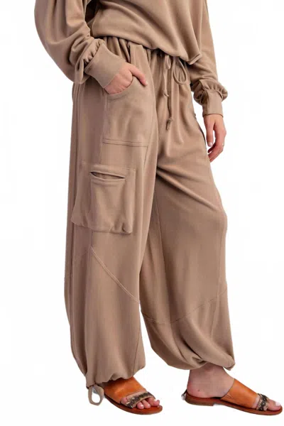 Easel Mineral Washed Brushed Hacci Joggers In Latte