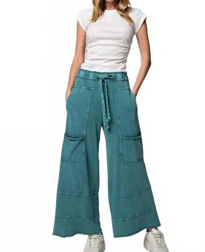 Easel Mineral Washed Brushed Hacci Joggers In Teal Green