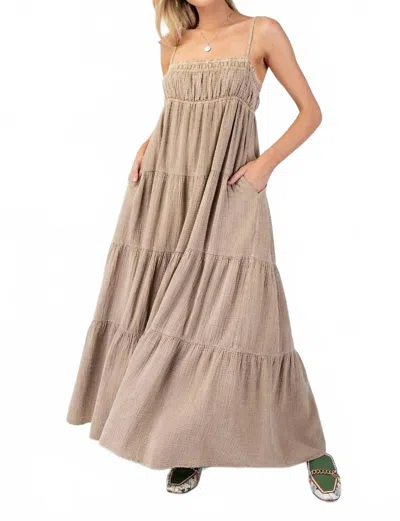 Easel Mineral Washed Cotton Gauze Maxi Dress In Oat In Neutral
