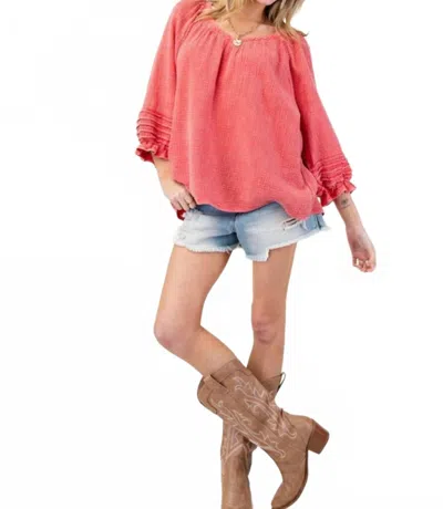 Easel Mineral Washed Cotton Gauze Top In Coral In Pink