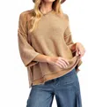 Easel Mineral Washed Knit Sweater Top In Khaki In Brown
