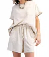 Easel Mineral Washed Pull-on Shorts In Khaki In Neutral