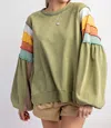Easel Mineral Washed Pullover In Sage In Multi