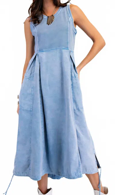 Easel Mineral Washed Rib Knit Maxi Dress In Sky Blue