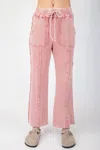 Easel Mineral Washed Ribbed Pants In Mauve In Pink