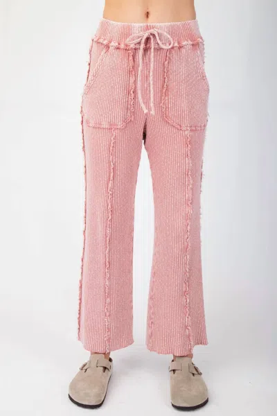 Easel Mineral Washed Ribbed Pants In Mauve In Pink