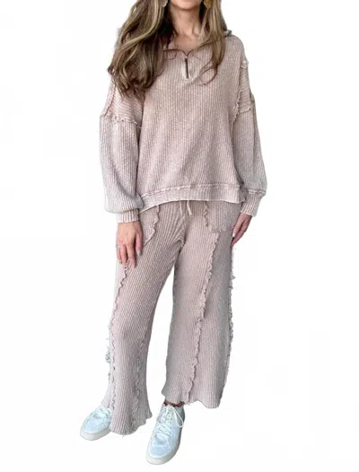 Easel Mineral Washed Ribbed Sweatpants In Mocha