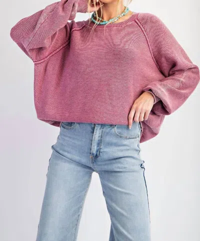 Easel Mineral Washed Sweater In Orchid In Pink