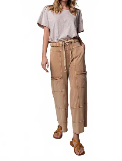 Easel Mineral Washed Terry Knit Pants In Camel/beige In Multi