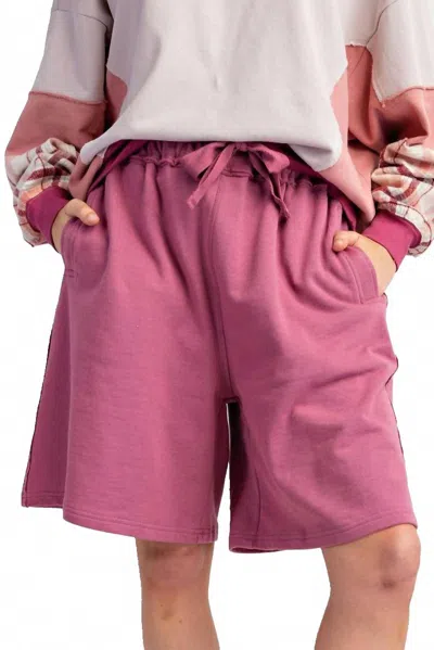 Easel Mineral Washed Terry Knit Shorts In Dried-rose In Multi