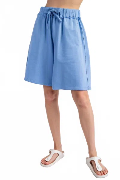 Easel Mineral Washed Terry Knit Shorts In English-blue