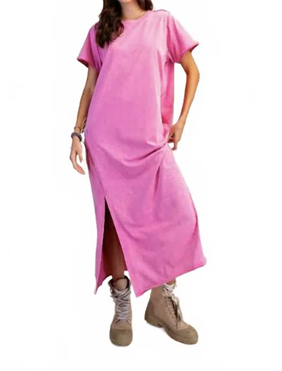 Easel Mineral Washed Terry Midi Dress - Plus In Orchid In Pink