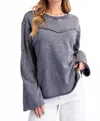 Easel Mineral Washed Terry Pullover In Midnight Blue In Blue