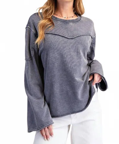 Easel Mineral Washed Terry Pullover In Midnight Blue