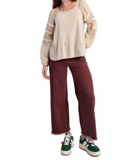 Easel Mixed Knit Texture Top In Beige In Neutral