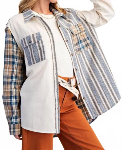 Easel Mixed Print Patchwork Top In Mix Plaid In Multi