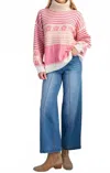Easel Multi Patterned Knit Sweater Pullover Sweater In Rose Pink In Pink