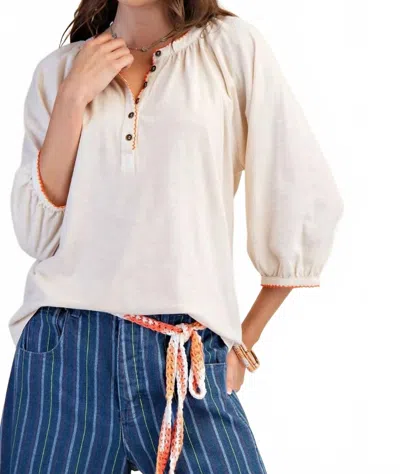 Easel Natural Bohemian Blouse With Trim In White