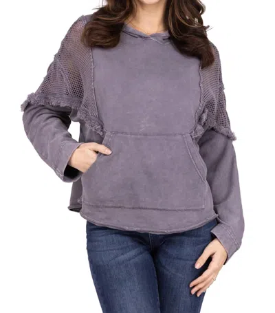 Easel Only Me Boho Long Sleeve Hooded Top In Ash In Grey