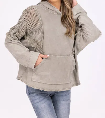 Easel Only Me Boho Long Sleeve Hooded Top In Faded Olive In Multi