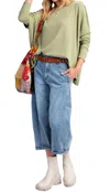 Easel Oversized Knit Top In Sage In Multi