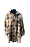 EASEL OVERSIZED PLAID FLANNEL SHIRT IN CORAL BROWN