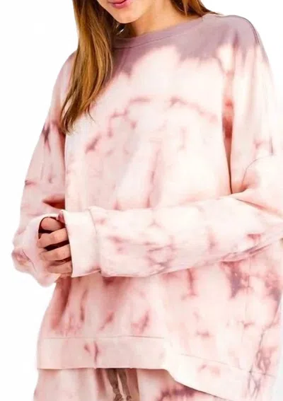 Easel Oversized Tie Dye Sweatshirt In Mauve And Purple In Pink