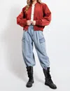 Easel Parachute Bomber Jacket In London Brick In Red