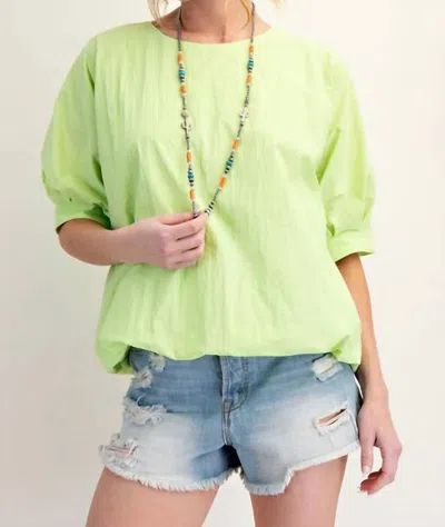 Easel Parachute Bubble Woven Top In Lime Green In Multi