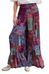 Easel Patch Printed Rayon Wide Leg Palazzo Style Pants - Plus In Multi In Multi