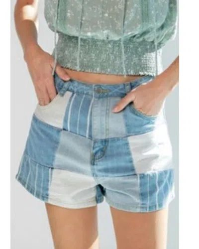 Easel Patchwork And Play Denim Short In Blue