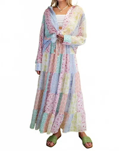 Easel Patchwork Chiffon Button Down Shirt In Multi Floral