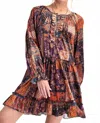 Easel Patchwork Printed Velvet Mini Dress In Multi In Multi
