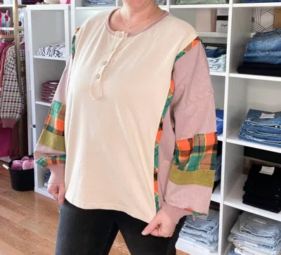 Easel Patchwork Top In Oat Grey