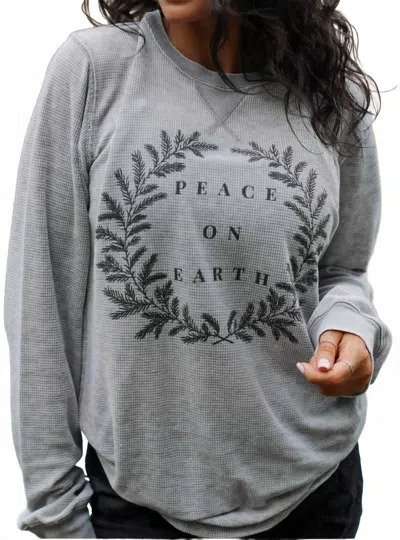 Easel Peace On Earth Long Sleeve Top In Grey In Gray