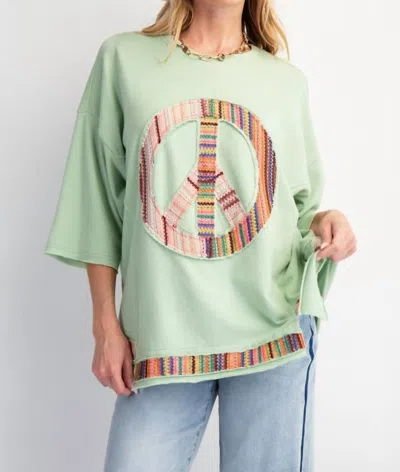 Easel Peace Patch Knit Top In Light Green