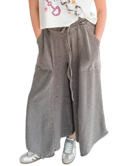 Easel Pinstripe Mineral Washed Wide-leg Pants In Coffee In Multi