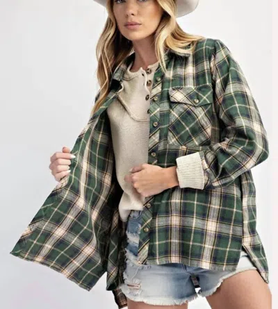 Easel Plaid Acid Wash Button Down In Green
